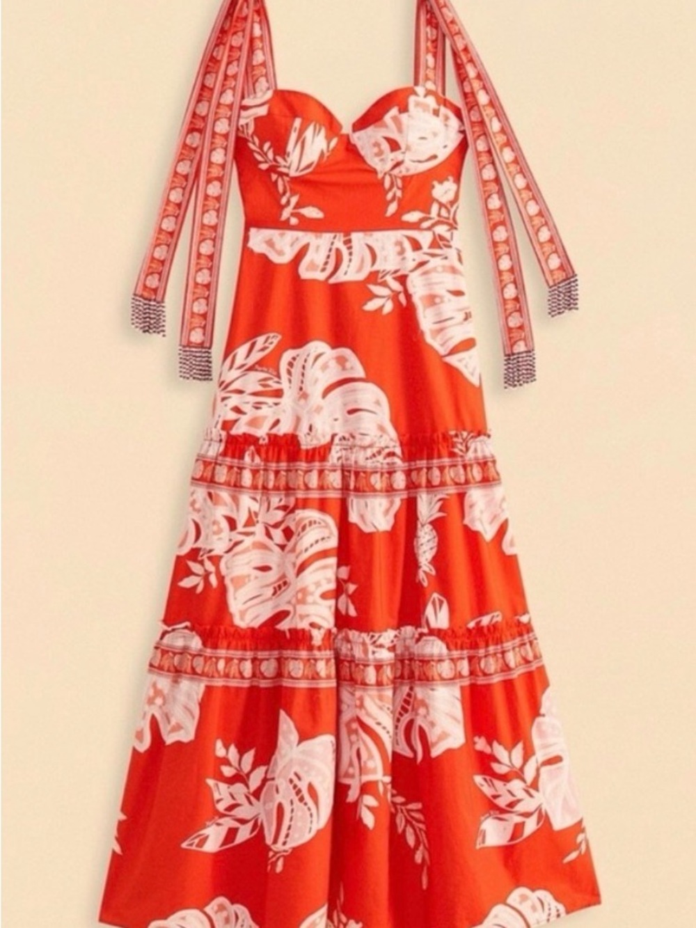 Farm Rio Red Lace Monsteras Midi Dress - Picture 3 of 13